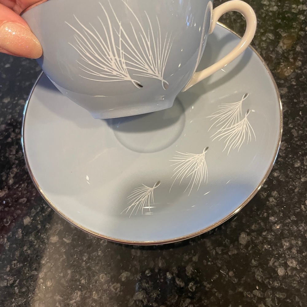 Vintage lt. Blue PICKARD Porcelain Teacup and Saucer “blue sky’s”